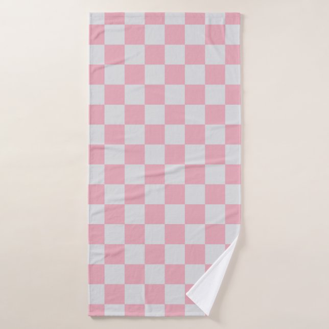 Pink + Grey Check À damiers Checkerboard Motif (Serviette de bain)