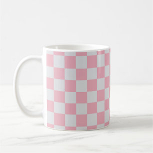 Pink + Grey Check Chequered Chequerboard Pattern Coffee Mug