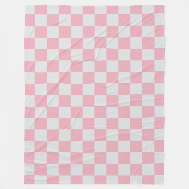 Pink + Grey Check Chequered Chequerboard Pattern Fleece Blanket (Front)