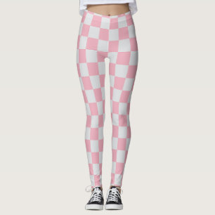 Pink + Grey Check Chequered Chequerboard Pattern Leggings