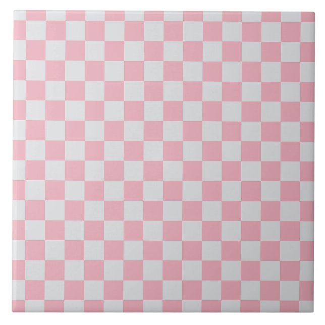 Pink + Grey Check Chequered Chequerboard Pattern Tile (Front)