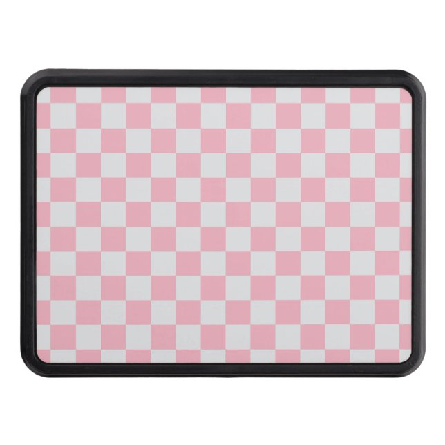 Pink + Grey Check Chequered Chequerboard Pattern Trailer Hitch Cover (Front)