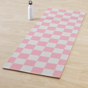 Pink + Grey Check Chequered Chequerboard Pattern Yoga Mat
