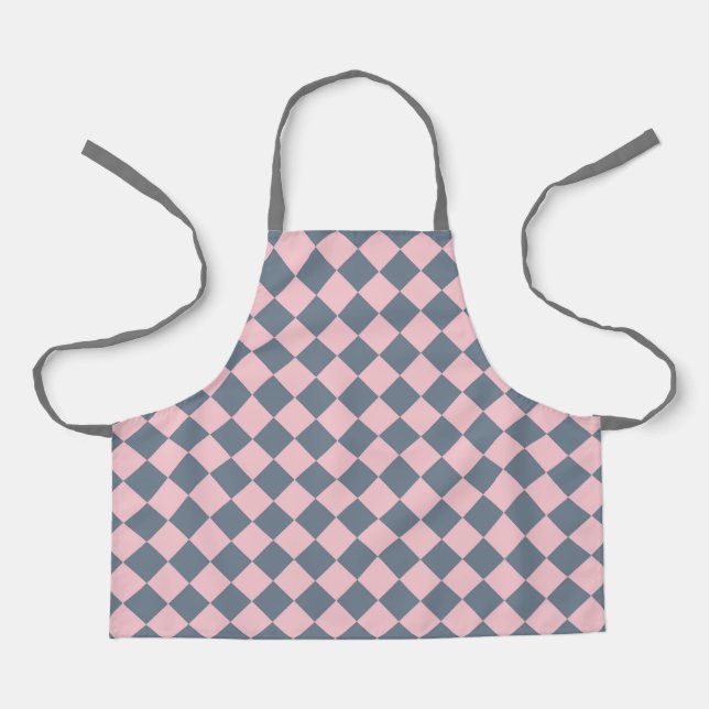 Pink Grey Chequered Diamond Pattern Apron (Front)