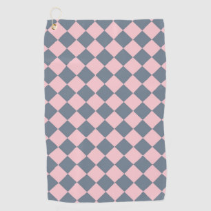 Pink Grey Chequered Diamond Pattern Golf Towel
