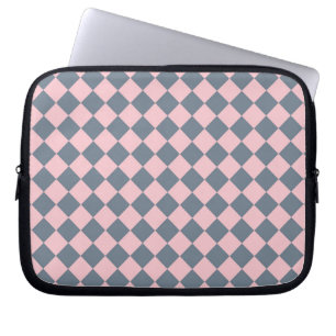 Pink Grey Chequered Diamond Pattern Laptop Sleeve
