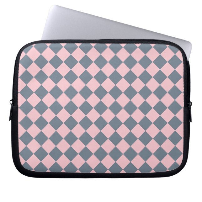 Pink Grey Chequered Diamond Pattern Laptop Sleeve (Front)