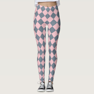 Pink Grey Chequered Diamond Pattern  Leggings