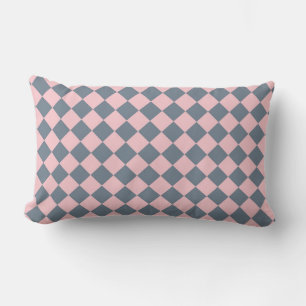 Pink Grey Chequered Diamond Pattern Lumbar Pillow