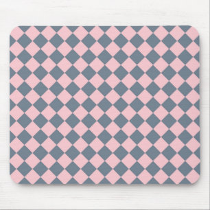 Pink Grey Chequered Diamond Pattern  Mouse Pad
