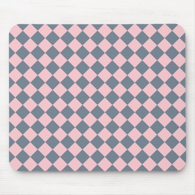 Pink Grey Chequered Diamond Pattern  Mouse Pad (Front)