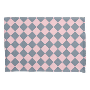 Pink Grey Chequered Diamond Pattern Pillowcase