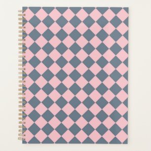 Pink Grey Chequered Diamond Pattern Planner