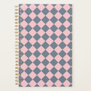 Pink Grey Chequered Diamond Pattern Planner