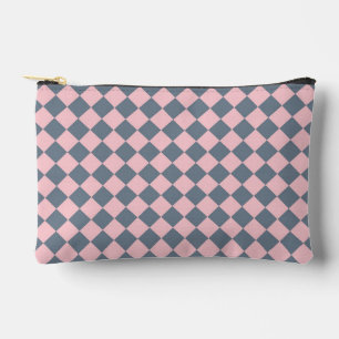 Pink Grey Chequered Diamond Pattern Small Accessory Pouch
