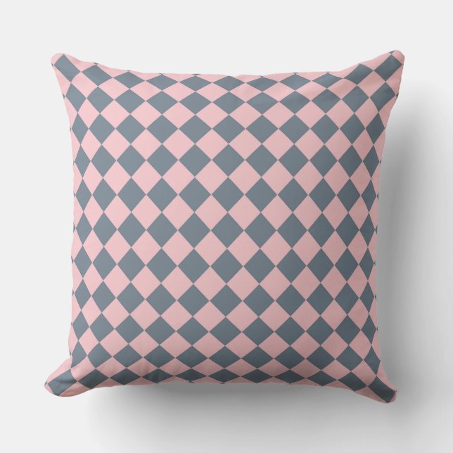 Pink Grey Chequered Diamond Pattern  Throw Pillow (Front)