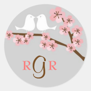 Pink & Grey Cherry Blossom Spring Wedding Classic Round Sticker