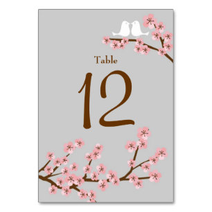 Pink & Grey Cherry Blossom Spring Wedding Table Number