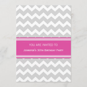 Pink Grey Chevron 30th Birthday Party Invitations