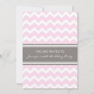 Pink Grey Chevron 40th Birthday Party Invitations