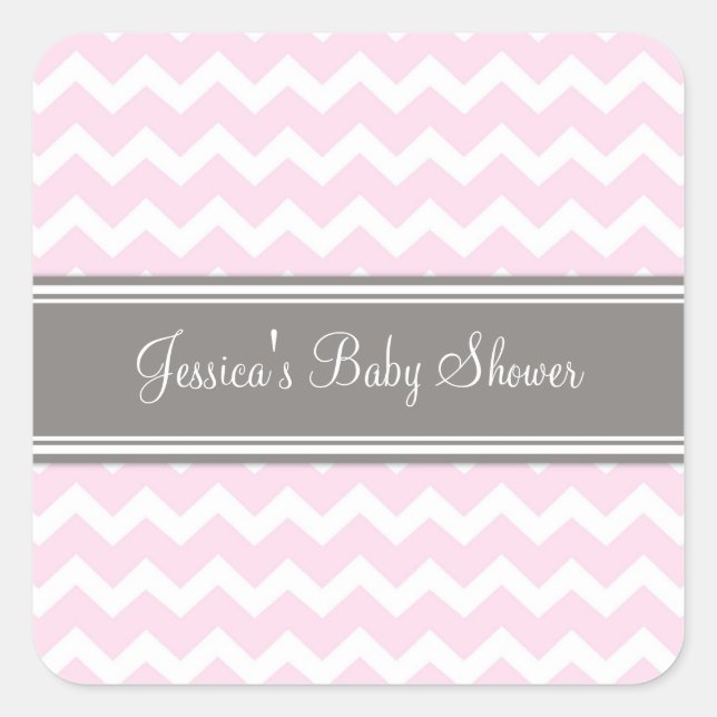 Pink Grey Chevron Baby Shower Favour Stickers (Front)