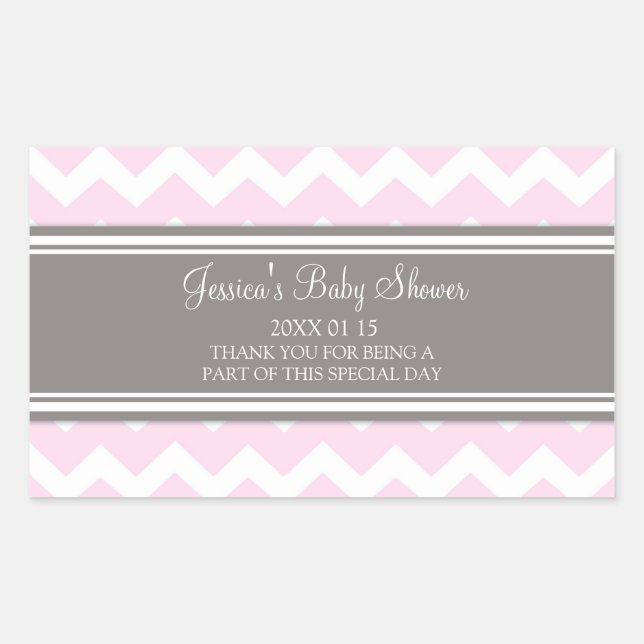 Pink Grey Chevron Baby Shower Favour Stickers (Front)