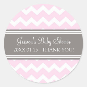 Pink Grey Chevron Baby Shower Favour Stickers