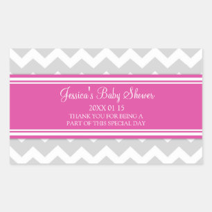 Pink Grey Chevron Baby Shower Favour Stickers