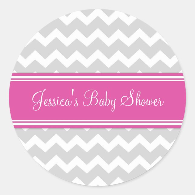 Pink Grey Chevron Baby Shower Favour Stickers (Front)