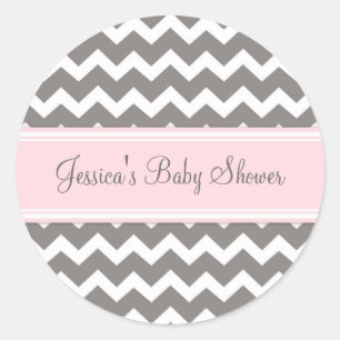 Pink Grey Chevron Baby Shower Favour Stickers