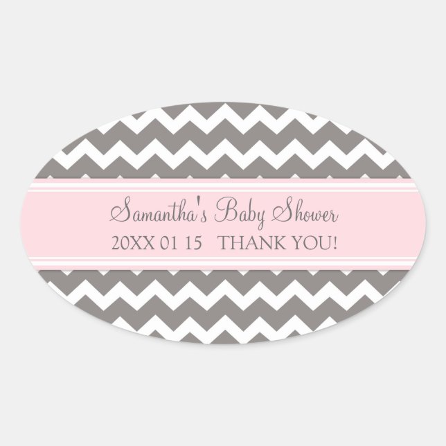 Pink Grey Chevron Baby Shower Favour Stickers (Front)