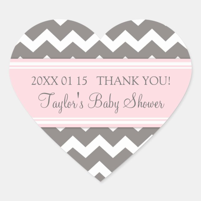 Pink Grey Chevron Baby Shower Favour Stickers (Front)