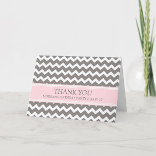 Pink Grey Chevron Birthday Party Thank You Card