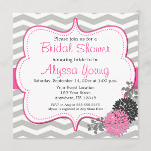 Pink Grey Chevron Bridal or Baby Shower Invite
