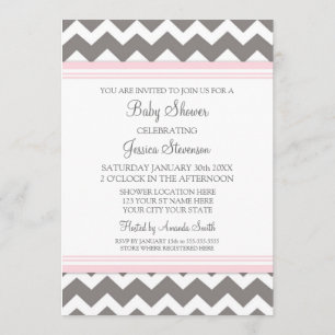Pink Grey Chevron Custom Baby Shower Invitations