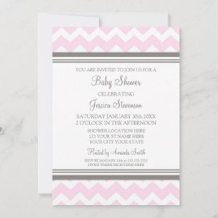 Pink Grey Chevron Custom Baby Shower Invitations