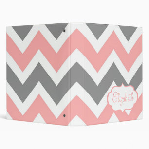Pink & Grey Chevron Custom Name Binder