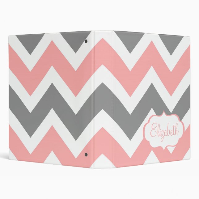 Pink & Grey Chevron Custom Name Binder (Background)