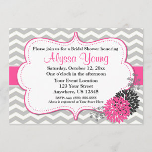 Pink Grey Chevron Invitation