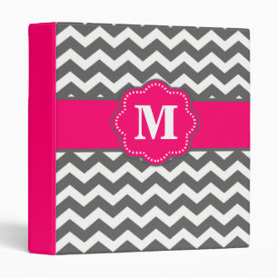 Pink Grey Chevron Monogram Binder