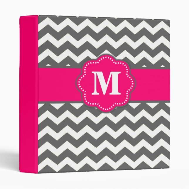 Pink Grey Chevron Monogram Binder (Front/Spine)