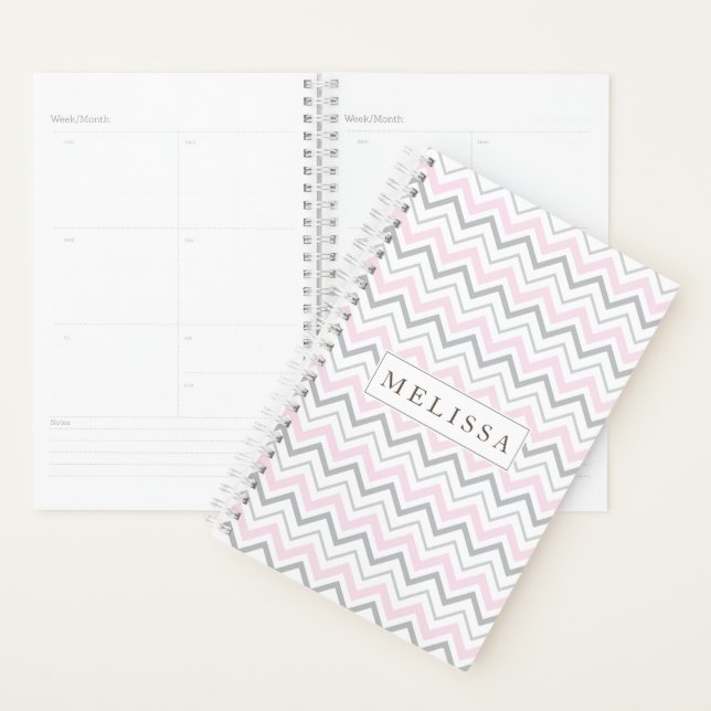 Pink & Grey Chevron Motif hebdomadaire mensuelle p (Devant avec enveloppe)