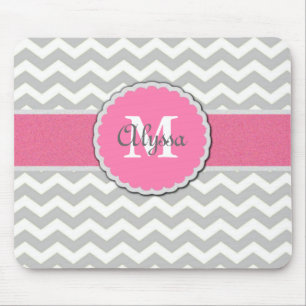 Pink Grey Chevron Personalized Mousepad