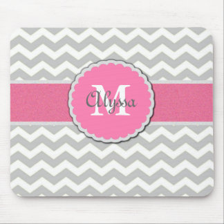 Pink Grey Chevron Personalized Mousepad