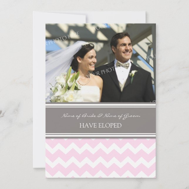 Pink Grey Chevron Photo Elopement Announcement (Front)