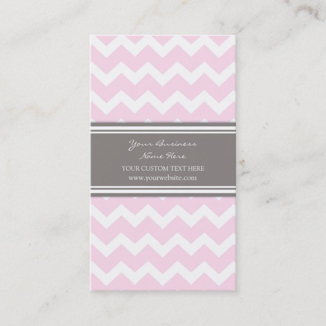 Pink Grey Chevron Retro Business Cards (Front)