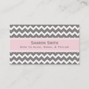Pink Grey Chevron Retro Mom Calling Cards