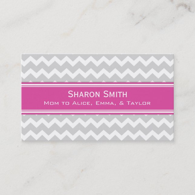Pink Grey Chevron Retro Mom Calling Cards (Front)