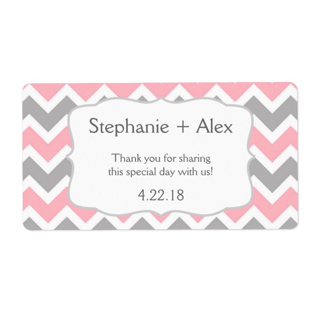 Pink & Grey Chevron Water Bottle - customize it! (Front)