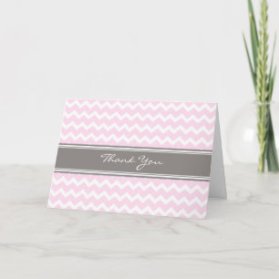 Pink Grey Chevron Wedding Thank You Card